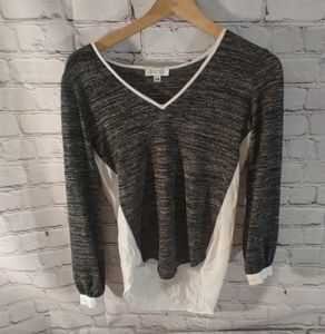 Barneys Newyork Womens Linen Blend V Neck Colorblock Longsleeve Sweater XS